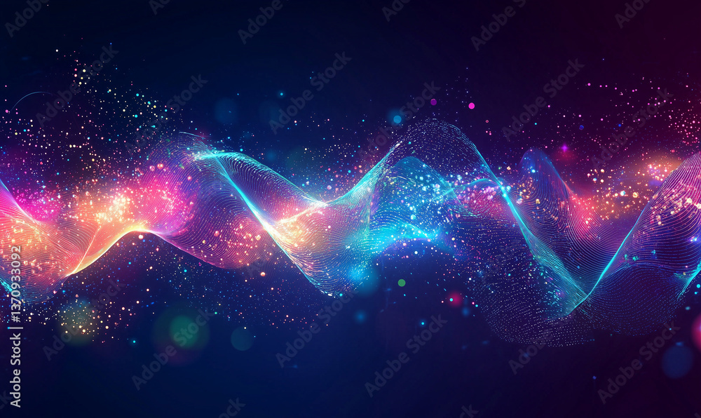 Poster dynamic sound waves visualization digital art abstract design futuristic environment colorful viewpo