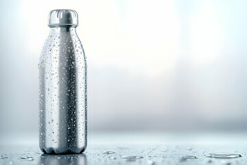  stainless steel water bottle with droplets of condensation on it.