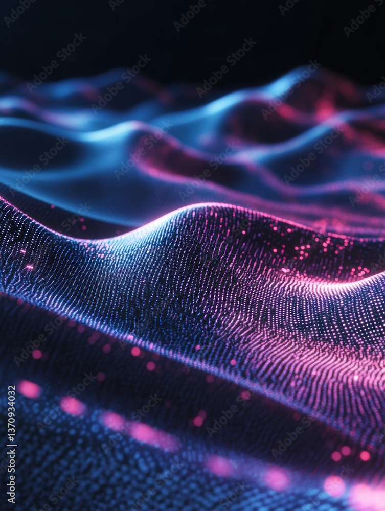 Aufkleber Futuristic digital background with glowing soft waves and elegant negative space showcasing modern cyber elegance and technological artistry