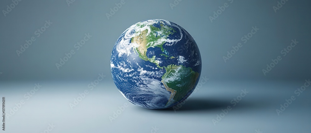 Poster earth globe with detailed continents and oceans in a studio setting with soft lighting and a clean b