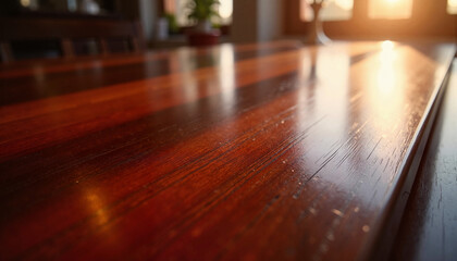 Elegant dark mahogany wood with shiny surface, refined warmth