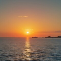 Obraz premium Vibrant sunset casts orange and pink hues over the calm sea