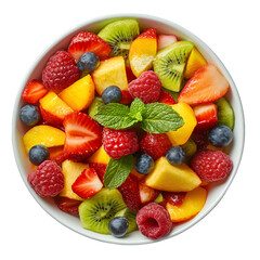 Colorful fruit salad with a variety of berries and tropical fruits