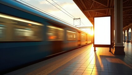 Nighttime city scene with a blank billboard and a bus stop on the road