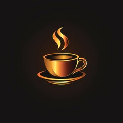 Obraz premium Warm golden coffee cup with steam rising against a dark background in a minimalist style