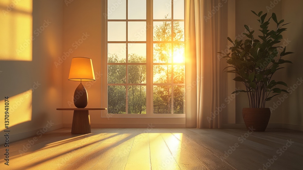 Poster a sleek, modern corner of an empty house with a clean-lined side table and a minimalistic lamp