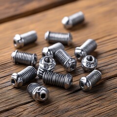 Metal Fasteners on Wood Background