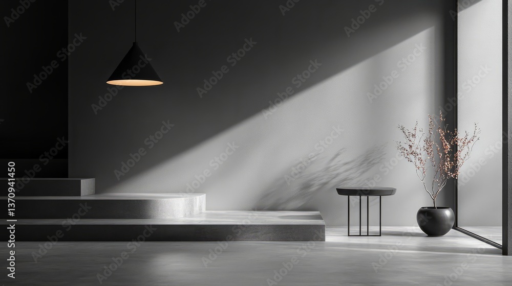 Poster a sleek, modern corner of an empty house with a clean-lined side table and a minimalistic lamp