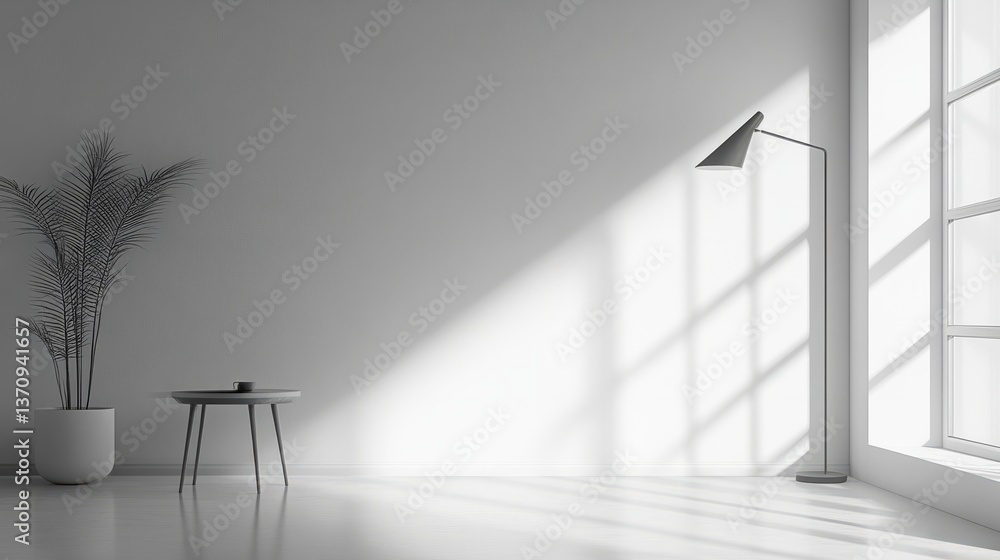 Poster a sleek, modern corner of an empty house with a clean-lined side table and a minimalistic lamp