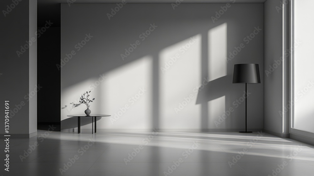 Poster a sleek, modern corner of an empty house with a clean-lined side table and a minimalistic lamp