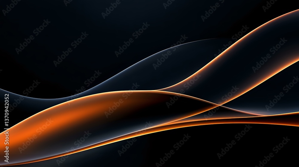 Poster abstract orange and black wavy lines creating smooth flowing curves against dark background, glowing
