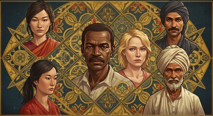 Naklejka premium People From different Background forming harmonious and symmetrical pattern 