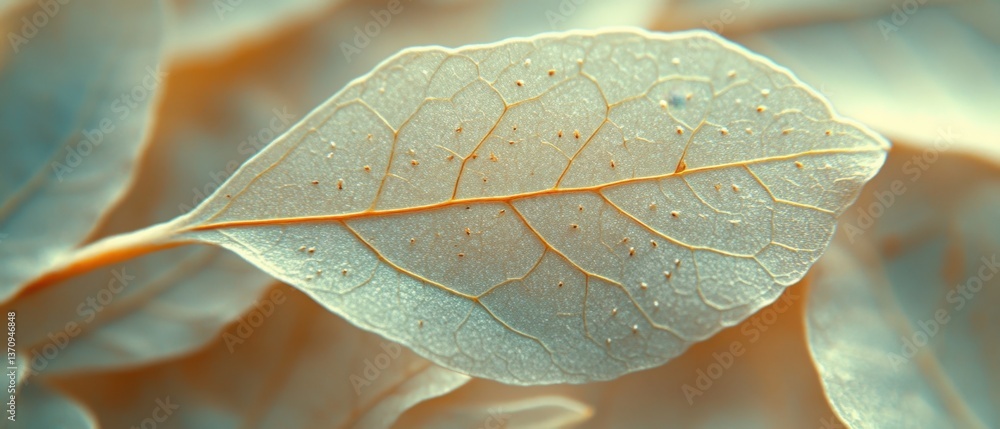 Poster delicate leaf veins in soft light a macro shot of nature's intricate design and subtle color palette