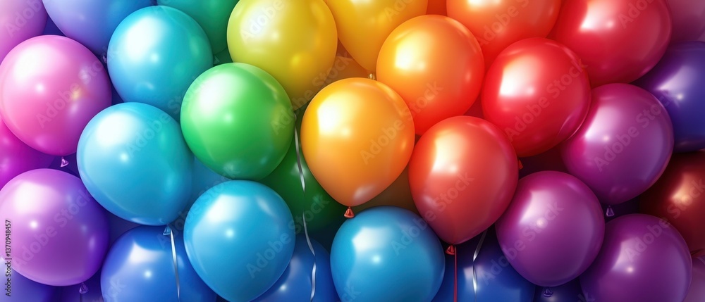 Poster vibrant array of colorful balloons creating a festive mood for celebration and joy with rainbow hues