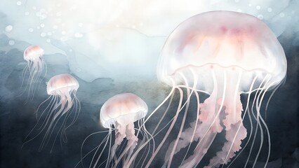 Fototapeta premium Jellyfish swimming gracefully in an ethereal underwater scene 