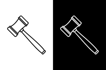 Black & White Judge Gavel Icon Scalable Vector Silhouette.