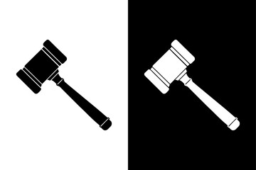 Black & White Judge Gavel Icon Scalable Vector Silhouette.