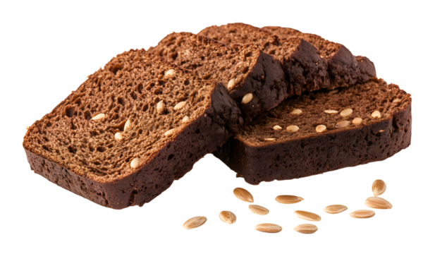 Des tranches de pain complet isolées, sur fond transparent.