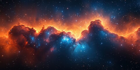 Obraz premium Colorful nebula in deep space with vibrant orange and blue hues illuminated by distant stars