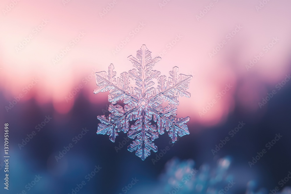 Aufkleber a macro shot reveals the intricate, delicate structure of a single snowflake against a blurred backd