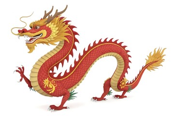 Obraz premium Golden Chinese Dragon Statue on White Background