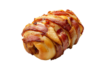Crispy bacon roll isolated on white or transparent background.