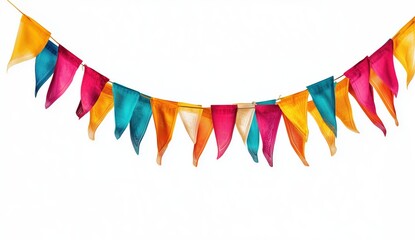 Fototapeta premium Colorful Celebration Garlands: Vividly colored triangular flags strung together, forming a cheerful garland, perfect for festive decorations and celebrations. 