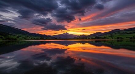 Fototapeta premium sunset over lake