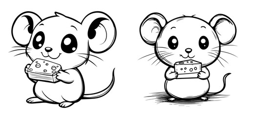 Obraz premium a cute cartoon mouse holding a piece of cheese.