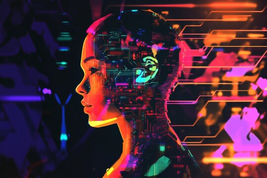 human head with binary code