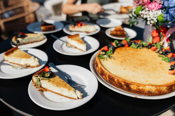 Pieces of cake on plates