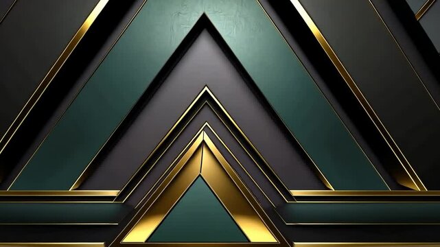 Geometric, layered triangles in dark teal and gold