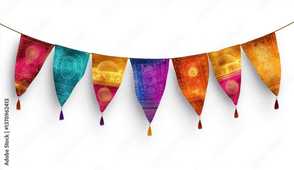 Poster festive flags: a vibrant display of decorative flags, each boasting a unique pattern and color, stru