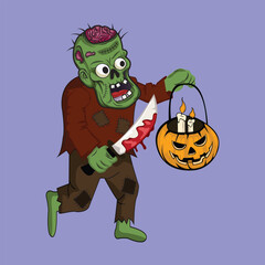 terrible frightening characters zombie halloween cartoon design vector illustration