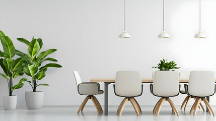 Modern Dining Room Interior Design With Wooden Table And White Chairs