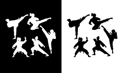 karate women silhouette set, karate plyers silhouette illustration vector design, karate girls silhouette set, karate women, sport, vector, people, football, ball, illustration, soccer,