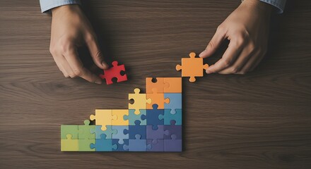 Hands Solving Colorful Puzzle Building Steps Towards Success and Completion