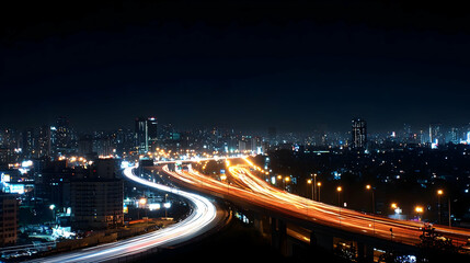 City Highway At Night With Blurred Traffic