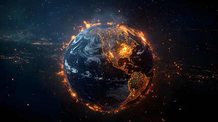 Burning Earth In Space