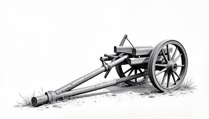 Old wooden plow illustration on white background, agricultural heritage