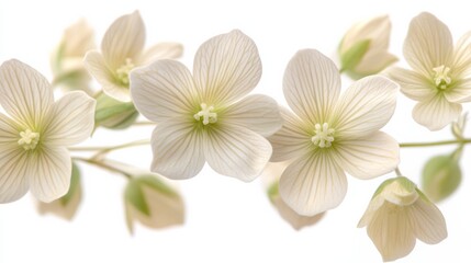 Delicate white flowers with five petals on a stem