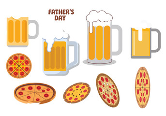 Father's Day Meal Icons Beer, Pizza, and Celebration Food