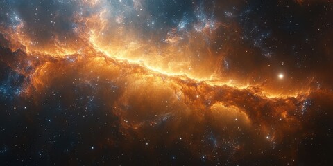 Fototapeta premium Stunning view of a bright cosmic nebula illuminated by stellar formation captured in deep space