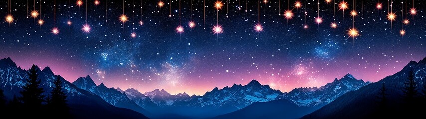 Mountain Range Starry Night Sky