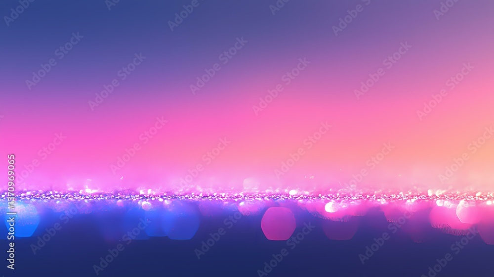 Poster dreamy pink and purple horizon with glowing bokeh lights creating magical atmosphere. soft focus def
