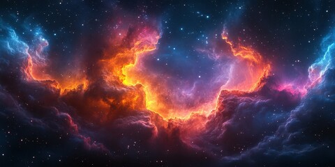 Fototapeta premium Vibrant cosmic clouds illuminated by orange and blue hues in the depths of space