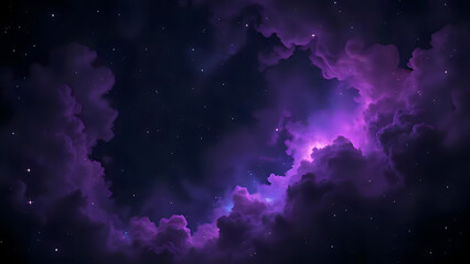 A Deep Purple and Lilac Cosmic Nebula Surrounding a Black Starry Sky