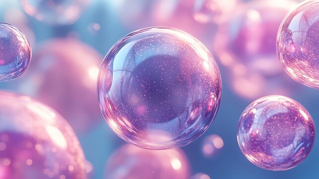 Pink Purple Glowing Bubbles Abstract.