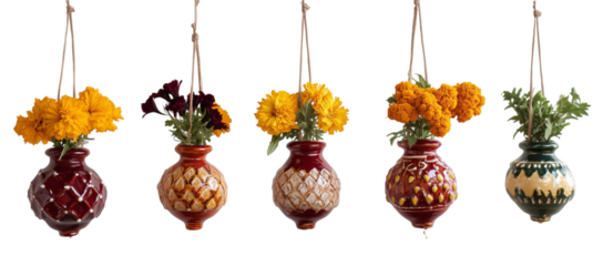 Floral Symphony: A captivating row of unique vases adorned with vibrant flowers, each a celebration of color and nature's beauty.