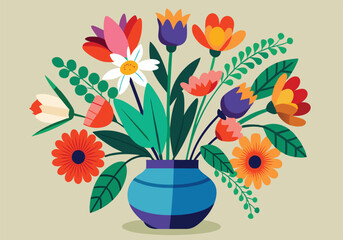 Vibrant Colorful Floral Bouquet in a Blue Vase Spring Flowers